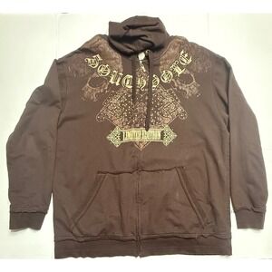 Vintage South Pole Exclusive Edition Mens XXL Brown Zip Up Hoodie Skull Grunge